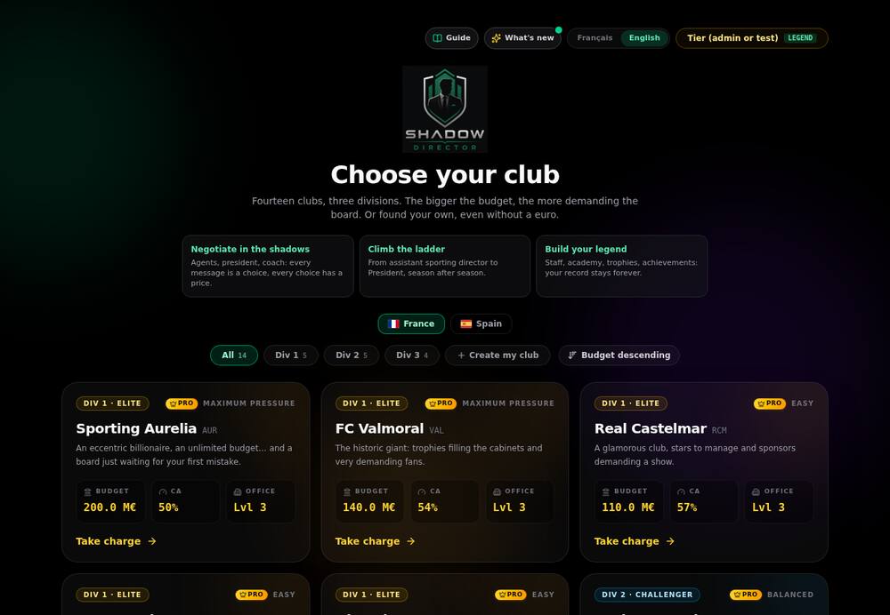 Club and difficulty selection